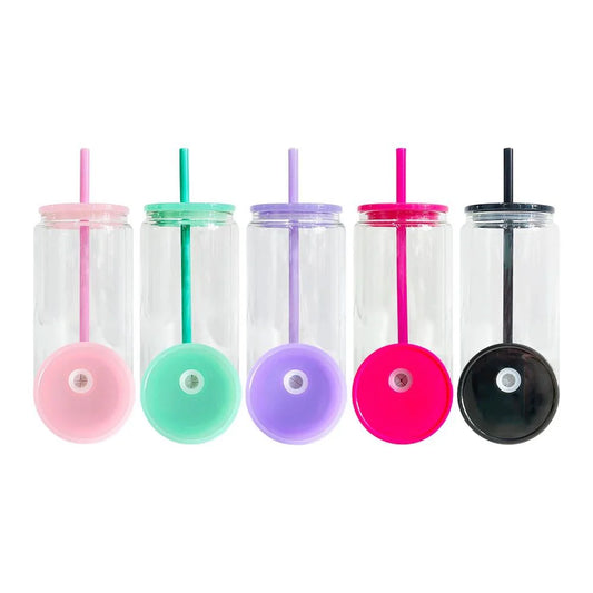 16oz Acrylic Snow Globe w/ Colored Acrylic Lid & Straw