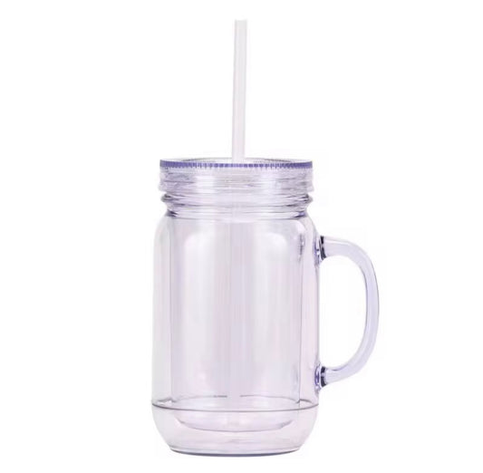 20oz Acrylic Mason Jar Style Snow Globe w/ Clear Lid & Straw