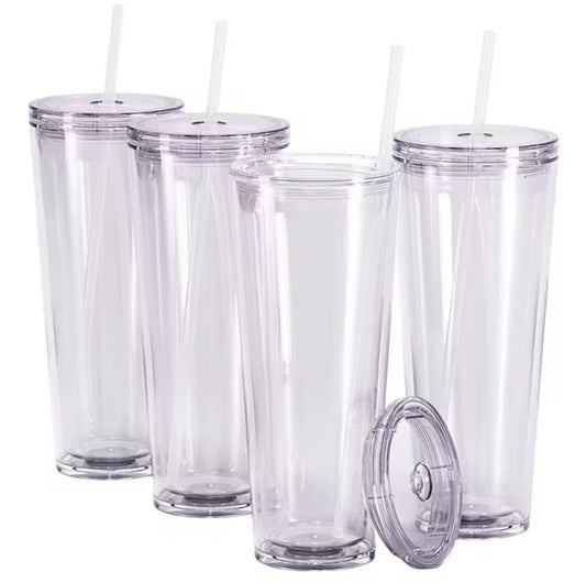 24oz Acrylic Snow Globe Tumbler w/ Clear Lid & Straw